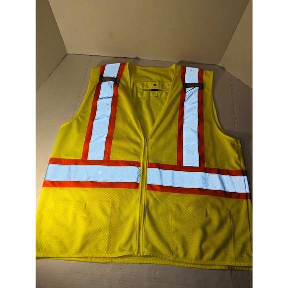 High VIS Vest Men's Large Yellow Orange Reflective Mesh Towing Highway - Picture 1 of 10